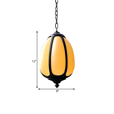 Traditionalist Pumpkin Hanging Pendant 1 Head White Glass Suspended Lighting Fixture for Courtyard, 8