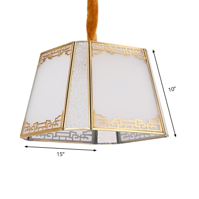 Trapezoid Restaurant Ceiling Chandelier Traditionalist Frosted White Glass 5 Heads Hanging Light Fixture