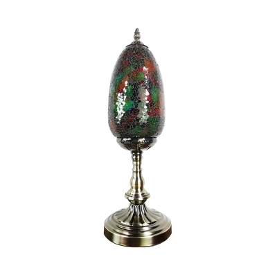 Turkish Oval Table Lamp Single Bulb Stained Crackle Glass Night Table Light in Bronze for Restaurant