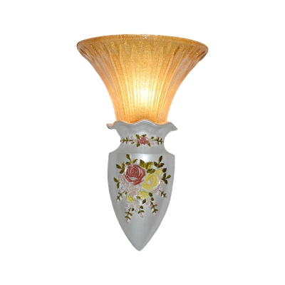 Vintage Style Bell Wall Lamp 1 Bulb Yellow Glass Wall Sconce Fixture with Brass/Gold/White Backplate