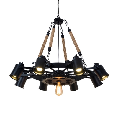 Wagon Wheel Metal Chandelier Pendant Light Retro 7/9/11 Lights Living Room Hanging Lamp Kit in Black