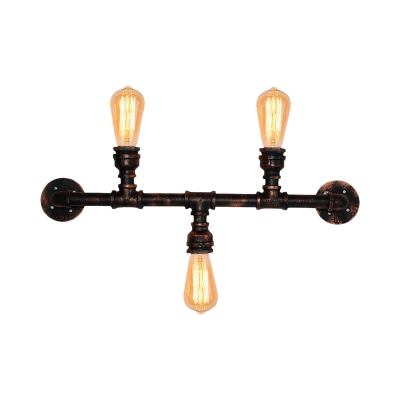 Water Pipe Sconce Wall Light Rustic Style Iron 3 Lights Weathered Copper Wall Mounted Light for Bedroom