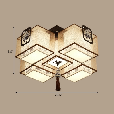 White 5 Lights Flush Mount Fixture Traditional Fabric Rectangle Ceiling Mounted Light for Living Room, 20.5