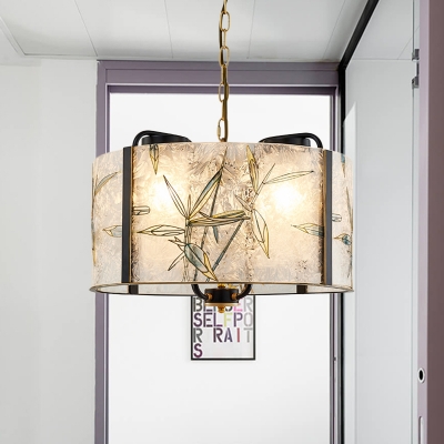 White Glass Hanging Light Drum 4 Lights Traditionalist Down Lighting Pendant for Living Room