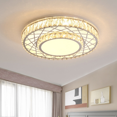 White Round Flush Light Contemporary K9 Crystal LED Ceiling Light Fixture in Warm/White Light