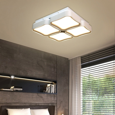 White Square Flush Mount Light Contemporary Metal LED Ceiling Light Fixture for Bedroom