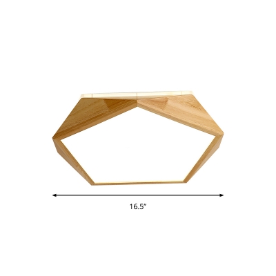 Wood Pentagon Shaped Flush Light Fixture Contemporary 16.5