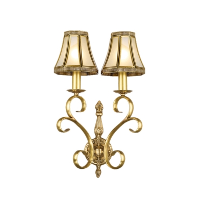 1/2-Bulb Wall Sconce Traditional Brass Cone Metal Wall Light Fixture for Living Room