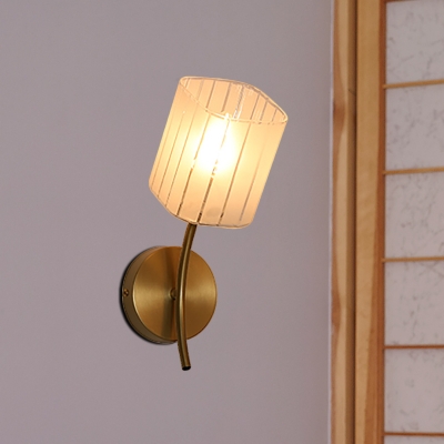 1/2-Light Rectangle Wall Light Sconce Vintage Style Frosted Glass and Metal Wall Lighting in Gold