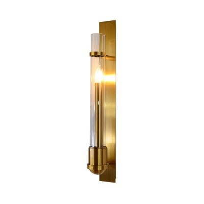 1 Head Living Room Sconce Light Modern Gold Wall Mount Lighting with Tube Clear Glass Shade