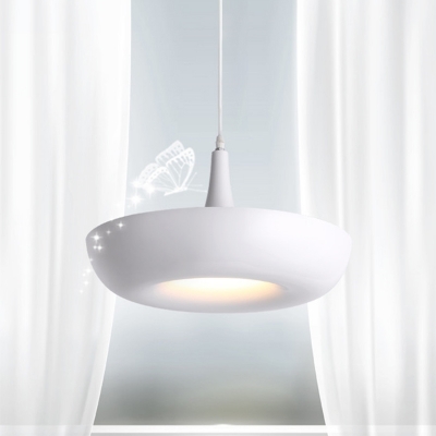 1 Light Dining Room Pendant Lighting Contemporary White Ceiling Light with Bowl Metal Shade