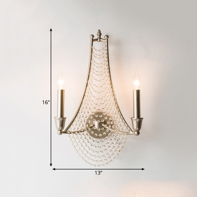 2/3 Lights Wall Mount Lamp Traditional Beaded Crystal Sconce Light Fixture in Brass for Bedroom