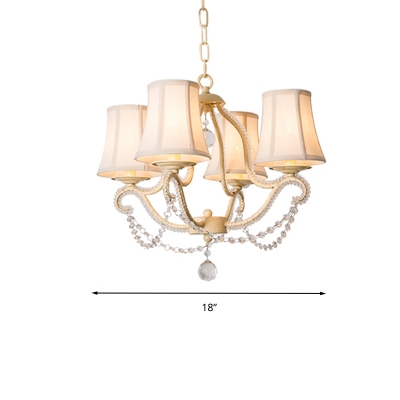 4 Heads Crystal Drop Ceiling Lamp Traditional Beige Tapered Bedroom Chandelier Light Fixture, with Shade/Shadeless