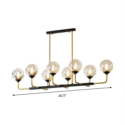 8 Bulbs Bedroom Island Light Modern Black-Gold Pendant Lighting Fixture with Orb Amber Glass Shade