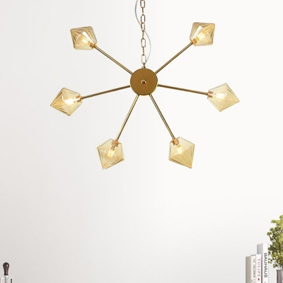 Amber/Clear Glass Diamond Pendant Light Vintage Style 6/9/12 Lights Black/Brass/Copper Finish Hanging Chandelier Lamp