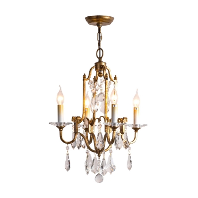 Antique Brass 4/6/9 Lights Chandelier Lighting Traditional Crystal Candle-Style Hanging Light Fixture