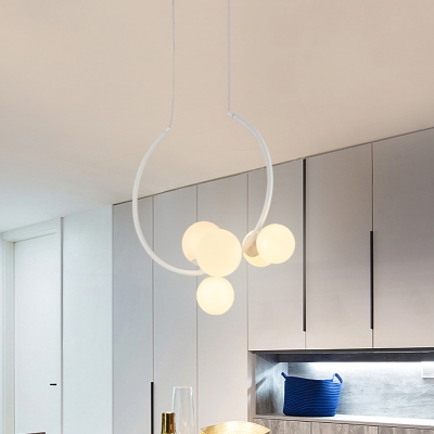 Ball Hanging Chandelier Minimalism Opal Glass 5 Heads Black/White Ceiling Pendant Light for Bedroom