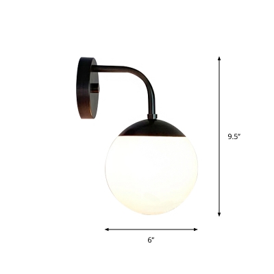 Ball Shape Sconce Light Minimalist Milky Glass 1 Bulb Golden/Black Wall Lamp Kit