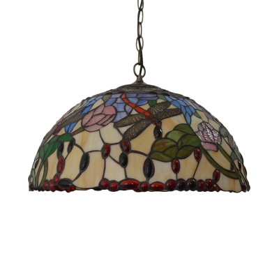 Beige Cut Glass Ceiling Chandelier Dragonfly 3 Lights Mediterranean Hanging Lamp Kit for Dining Room