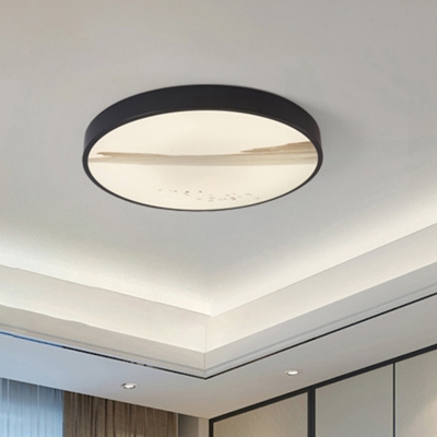Black Disk Ceiling Light Fixture Simple Metal LED Flush Mount Light Fixture in Warm/White Light