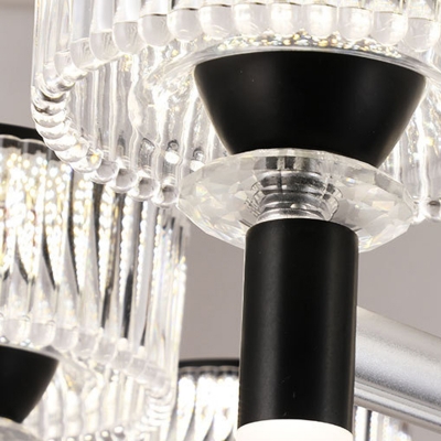 Black Drum Chandelier Lamp Modernism 6/8/12 Bulbs Crystal Suspended Lighting Fixture with Metal Arm