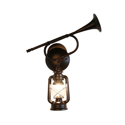 Black Trumpet Sconce Wall Lights Nautical Style Metal 1 Light Wall Sconce Lights for Hallway Foyer Corridor