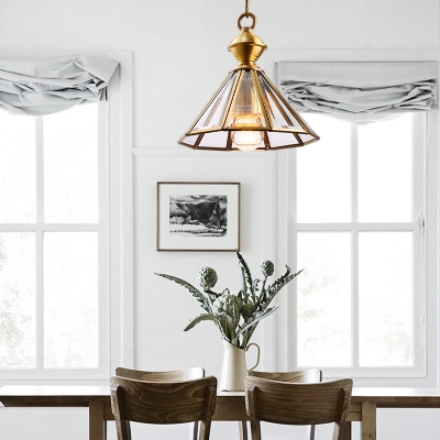 Brass Cone Down Lighting Pendant Retro Clear Glass 1 Light Living Room Ceiling Suspension Lamp