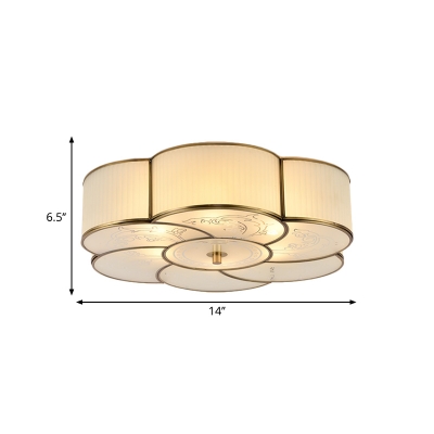 Brass Flower Flush Mount Lighting Traditional Curved Frosted Glass 3/4 Lights Bedroom Ceiling Fixture