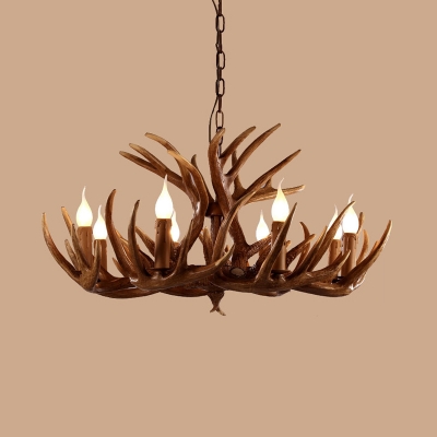 Brown Branch Chandelier Lamp Rustic Resin 4/6/8 Bulbs Restaurant Hanging Light Fixture