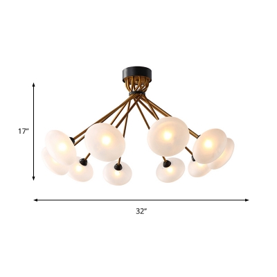 Circular Semi Flush Light Modernist Frosted Glass 8/10 Bulbs Ceiling Mounted Fixture in Black-Gold