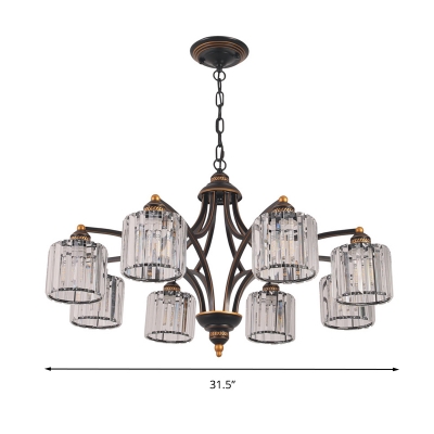 Clear Cylinder Chandelier Light Fixture Traditional Three Sided Crystal Rod 3/5/6 Heads Living Room Hanging Light Kit