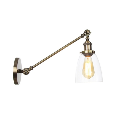 Clear Glass Tapered Wall Sconce Industrial 1 Light Indoor Lighting Fixture in Black/Bronze/Brass with Arm, 8
