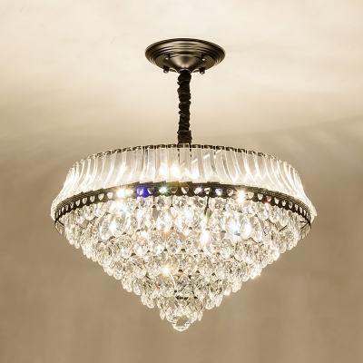 Clear Teardrop Crystal Cone Pendant Ceiling Light Simple Style 6 Heads Bedroom Hanging Chandelier