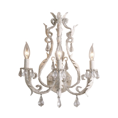Crystal Gray/Ivory Wall Lamp Candlestick 3 Bulbs Traditional Wall Lighting Fixture with Curvy Arm