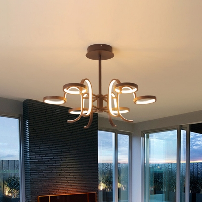 Curve Arm Chandelier Lighting Contemporary Metal 5/6 Lights Black Hanging Light Fixture in Warm/White Light