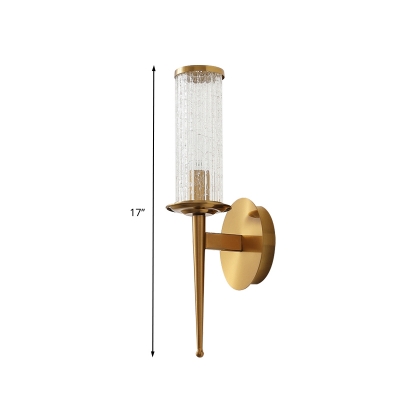 Cylindrical Bedroom Wall Mount Light Minimal Crackle Glass 1/2 Heads Gold Wall Lighting Fixture