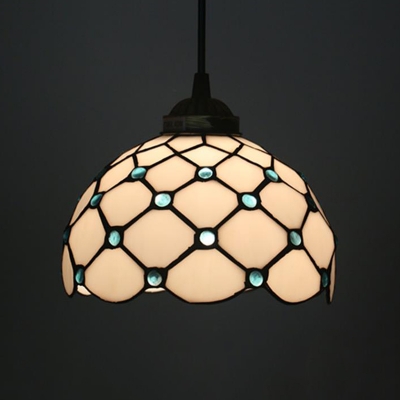 Dome/Flower Suspension Lighting Fixture 1 Light Beige/Blue/Green Glass Mediterranean Hanging Pendant Light