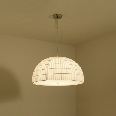 Domed Shaped Chandelier Light Modern Style Fabric 3 Lights White Hanging Lamp Kit for Bedroom