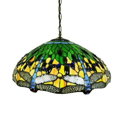 Dragonfly Chandelier Light Fixture Victorian Blue/Green/Orange Stained Glass 3 Lights Down Lighting for Living Room