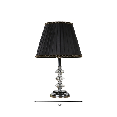 Fabric Black Night Lamp Tapered Single Head Traditionalism Table Light with Metal Round Pedestal