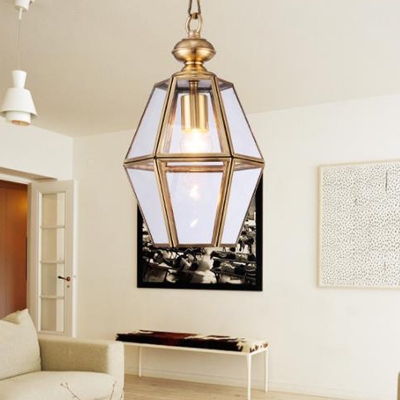 Faceted Clear/Yellow Glass Ceiling Light Colonial 1 Bulb Dining Table Pendant Lamp