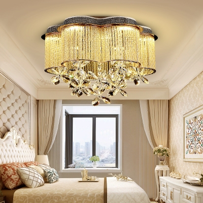 Faceted Crystal Petal Ceiling Mount Contemporary LED Gold Flush Mount Lighting Fixture for Bedroom