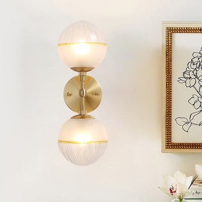 Frosted Glass Orb Sconce Light Modernist 2 Heads Brass Wall Mount Lighting for Living Room