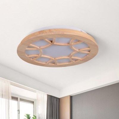 Geometric Flush Light Fixture Contemporary Wood LED Living Room Flush Mount Lighting in Beige
