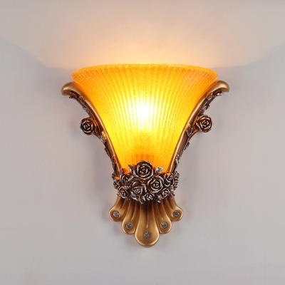 Glass Yellow Flush Wall Sconce Flared Shade 1 Light Traditional Stylish Wall Mount Lamp for Living Room