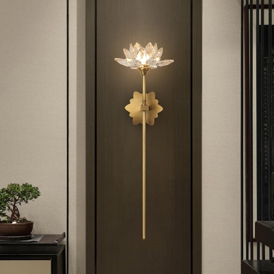 Gold 1 Light Wall Sconce Lighting Traditional Clear Crystal LED Lotus Wall Mount Light, 16