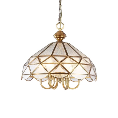 Gold 5 Heads Chandelier Lighting Colonialism Frosted Glass Bowl Pendant Ceiling Light for Study Room
