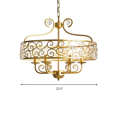 Gold 6 Heads Chandelier Light Fixture Traditional Metal Candelabra Pendant Lighting