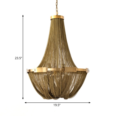 Gold Basket Chandelier Pendant Light Traditional Metal 6 Lights Bedroom Hanging Lamp Kit