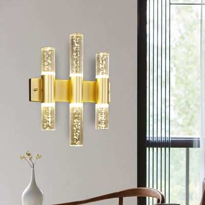 Gold Cylinder Wall Mount Light Fixture Simple Bubble Crystal 1/2/3 Heads Living Room LED Wall Sconce Lighting
